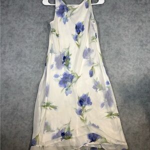 Vintage 90s Alyn Paige Floral Chiffon Dress USA Blue White Size 9/10